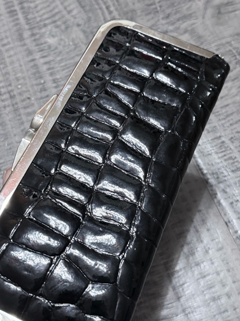 Black Croc-Embossed Kiss-Lock Wallet